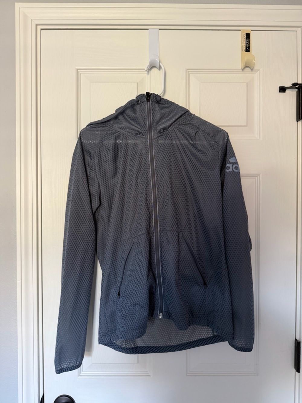 adidas Women’s Team Issue Charcoal gray / blue Mesh Lightweight Hooded Jacket